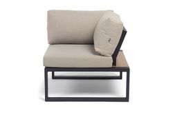 "Тулон" угловой модуль, каркас алюминий, HPL "дуб", черный муар, ткань бежевая 15052