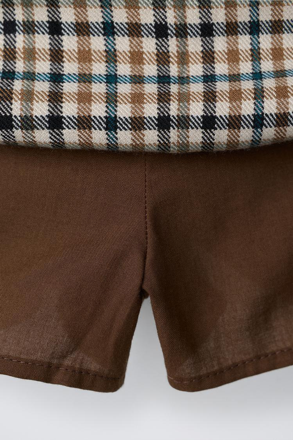 ZARA ЮБКА-ШОРТЫ В КЛЕТКУ СО СКЛАДКАМИ, РЫЖЕВАТО-КОРИЧНЕВЫЙ