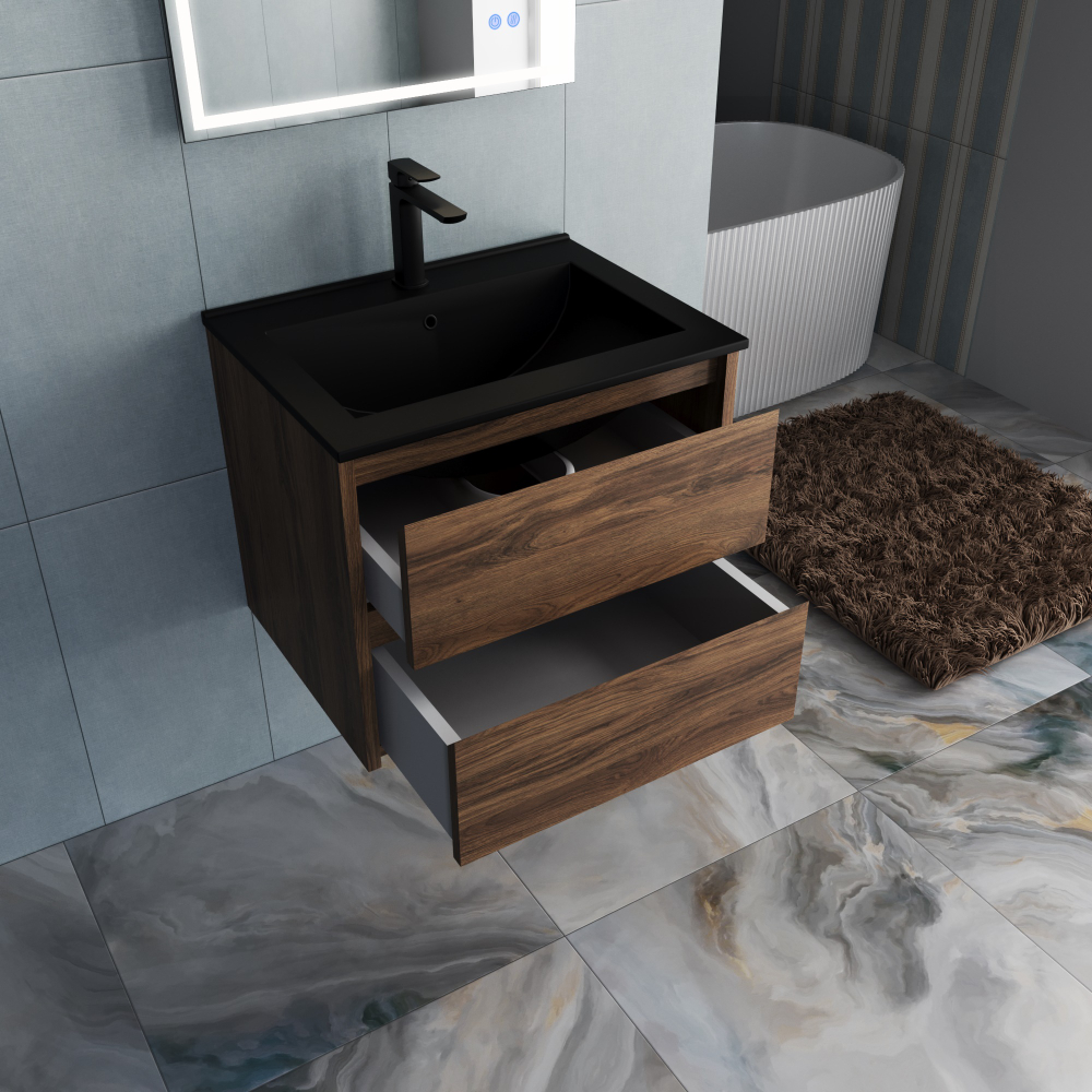 Тумба под раковину Vincea Gio 600 подвесная, 2 выкатных ящика soft-close, C.Oak