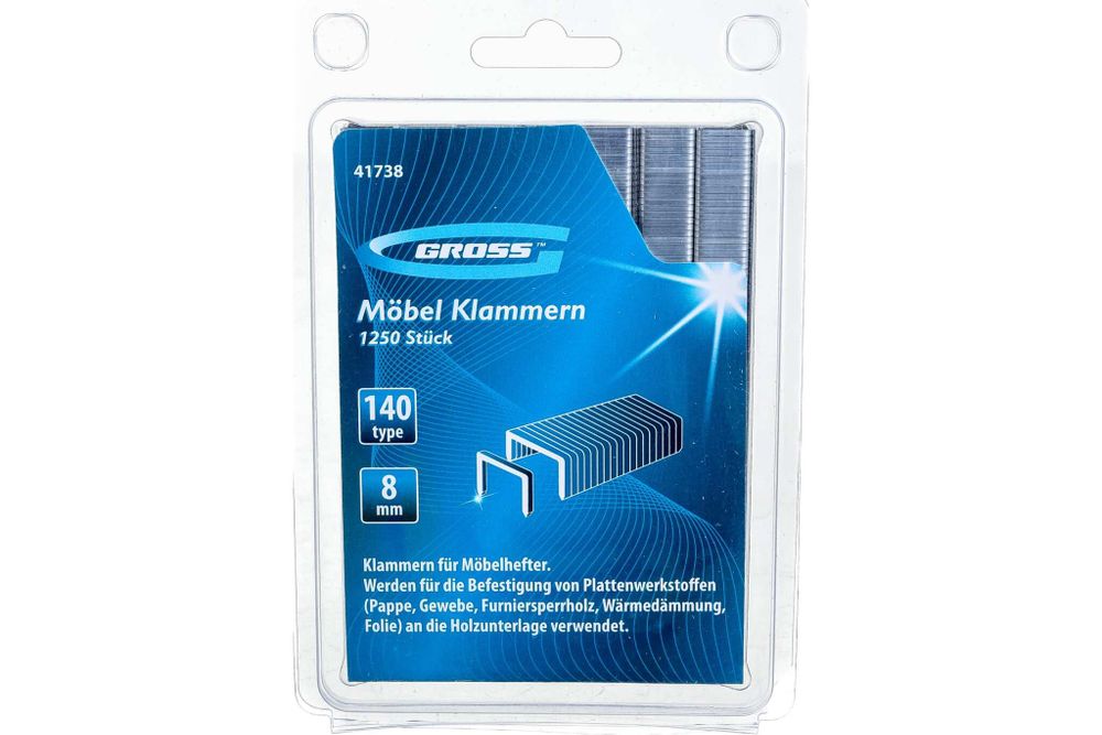 Скобы, 8 мм, для мебельного степлера, усиленные, тип 140, 1250 шт.// Gross 41738