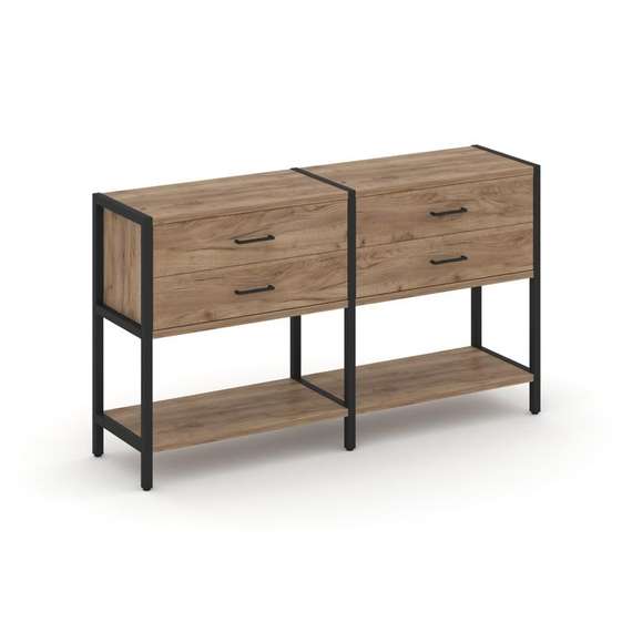 Shelf System Двухсекционный стеллаж двухярусный с ящиками SN.STM-222 Дуб Табак/Металл Черный 1590*40