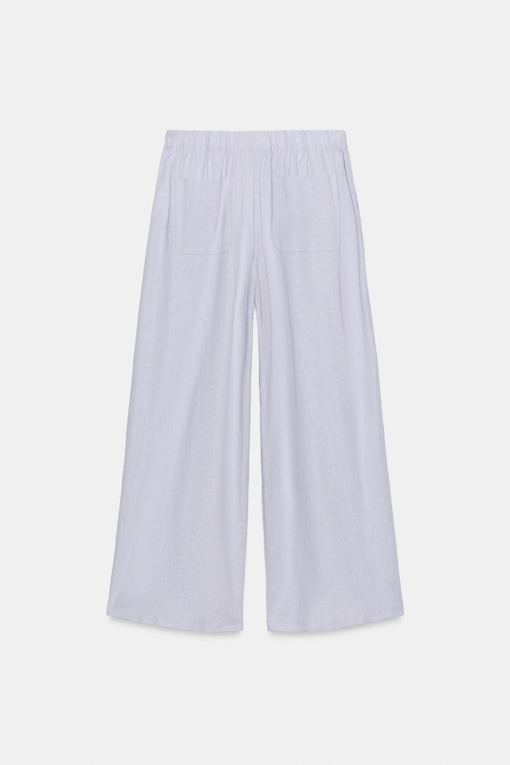 ZARA ШИРОКИЕ БРЮКИ ИЗ СМЕСОВОГО ЛЬНА С ЗАЩИПАМИ, СИРЕНЕВЫЙ