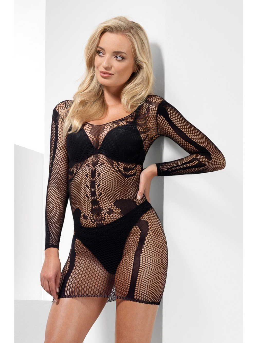 Платье в сетку с изображением костей SKELETON BONE NET DRESS (Размер: S-M-L) (Цвет: черный)