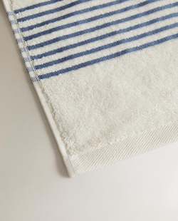 ZARA HOME БАННОЕ ПОЛОТЕНЦЕ ИЗ ХЛОПКА С КАЙМОЙ В ПОЛОСКУ, СИНИЙ