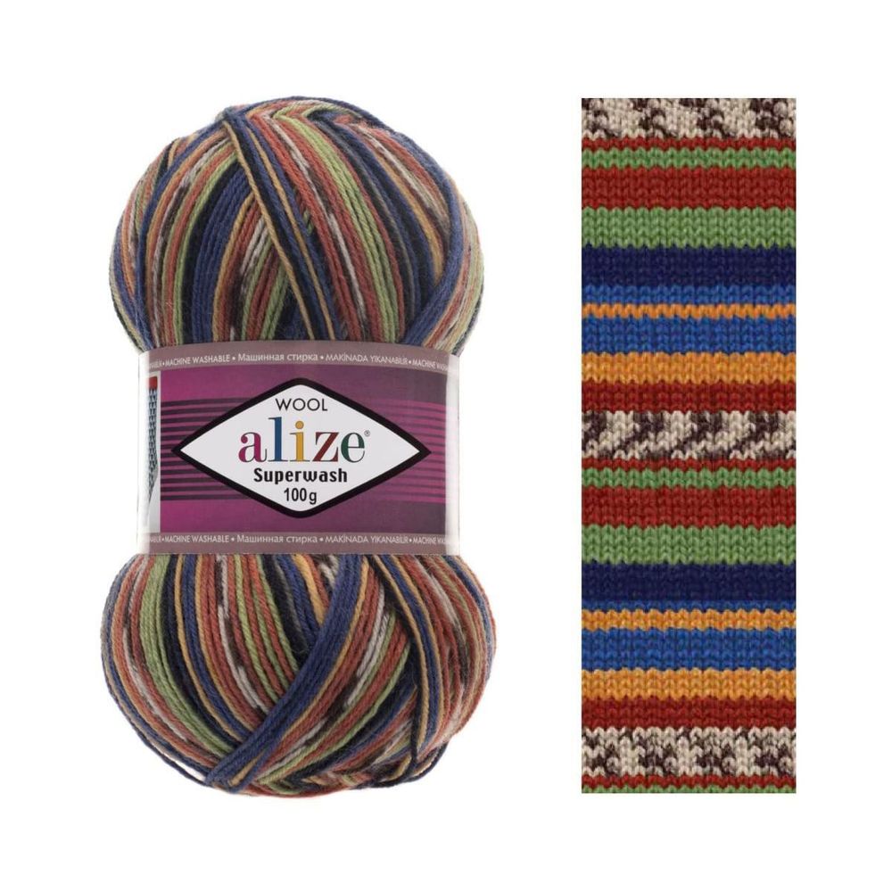 ALIZE &quot;SUPERWASH COMFORT&quot;, 75% шерсть, 25% п/а, 100 гр, 420 м, синий/красный/зеленый/оранжевый