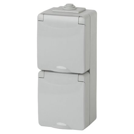 Розетка ЭРА Эксперт 11-2607-03 двойная 2х2P+E вертикальная IP65 16A-250В ОУ серый