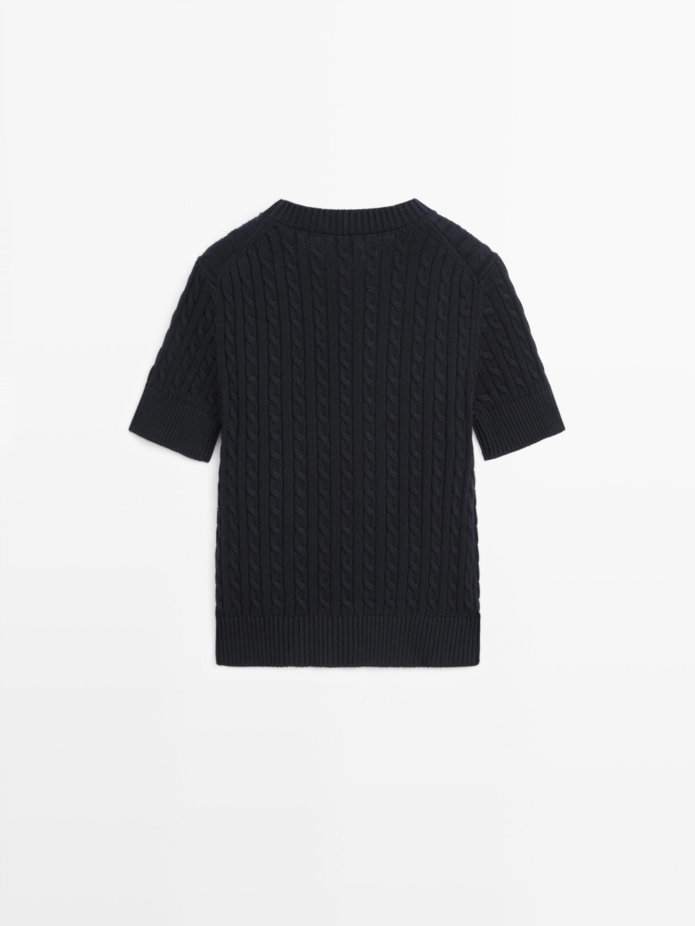 Massimo Dutti Джемпер крупной вязки с короткими рукавами, темно-синий