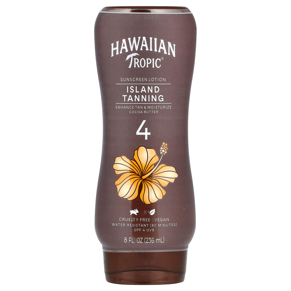 Hawaiian Tropic, Island Tanning, солнцезащитный лосьон, масло какао, SPF 4, 236 мл (8 жидк. унц.)