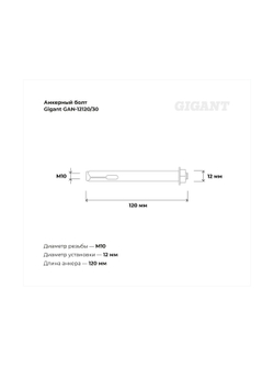 Анкерный болт с гайкой 12x120 30 шт Gigant GAN-12120/30