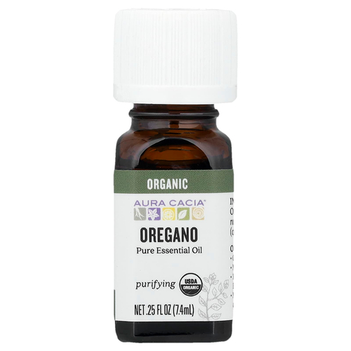 Aura Cacia, чистое эфирное масло, органический орегано, 7,4 мл (0,25 жидк. унции)