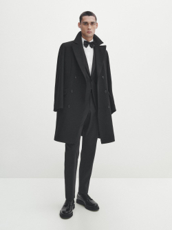 Massimo Dutti Фланелевые брюки из 90% шерсти, черный