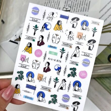 Art-A Наклейки для дизайна ногтей 3D 876 Надписи, Девушки