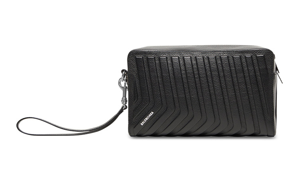 Balenciaga Grain Calfskin Toiletry Bag Men"s Black