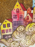 Пакет подарочный бумажный "Акварельные сюжеты. Замок", мат. ламин., блестки, 18x23x10см