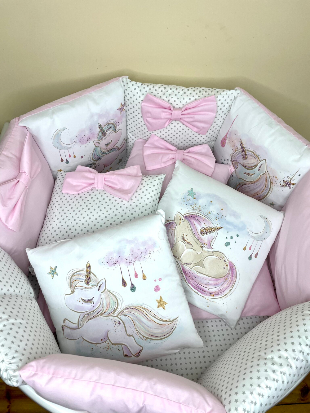 Комплект в кроватку 18 предметов "Единорожка", сатин