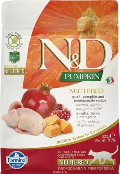 Сухой беззерновой корм N&D PUMPKIN для взрослых стерилизованных кошек с перепелкой и тыквой 1,5кг