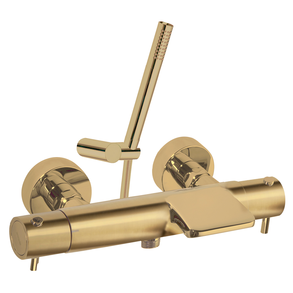 Смеситель термостатический для ванны (каскад) с душевым комплектом ODISEA 393901DOC золото