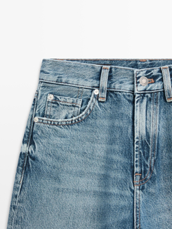 Massimo Dutti Прямые джинсы с высокой талией, светло-голубой