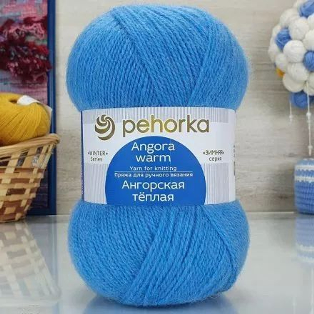 Ангорская теплая пряжа Пехорка 40%шерсть 60%акрил 5х100г/480м (05 голубой)