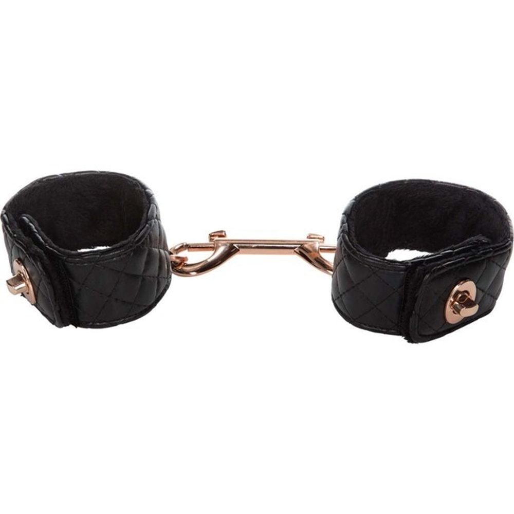 Кожаные простроченные фиксаторы с карабинами Unifersal Cuff Links (Цвет: черный с золотым)