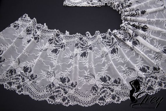 03-210 Кружево эластичное 22 см, айвори/черный