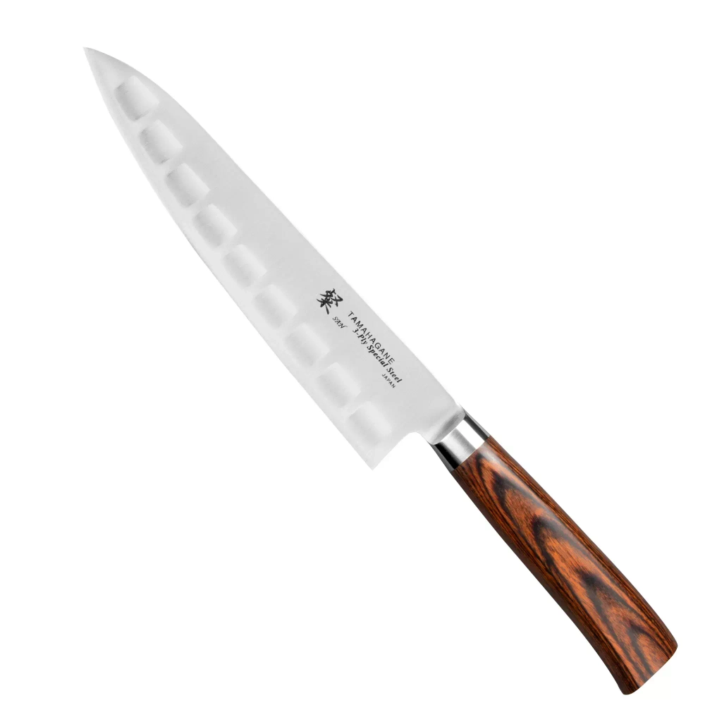 Tamahagane - Нож поварской SAN Brown 21см, рифленый / артикул   SN-1205  / GTIN 4906496706876