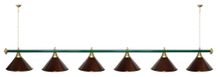 Лампа STARTBILLIARDS 6 пл. (плафоны антик медь,штанга красная,фурнитура золото)