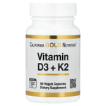 California Gold Nutrition, витамины D3 и К2, 60 растительных капсул
