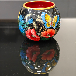 Вазочка с ручной росписью Палех "Маки и полевые цветы"