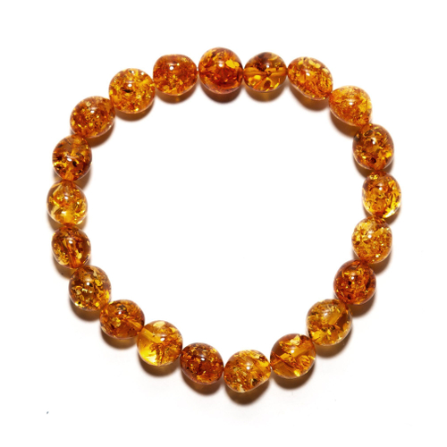 Браслет из янтаря натурального на руку, бусины 8-9 мм. Браслет мятый шар из натуральных камней из Калининграда