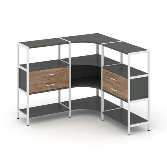 Shelf System Трехсекционный угловой стеллаж трехярусный с ящиками SN.STMU-331 Антрацит/Дуб Табак/Мет