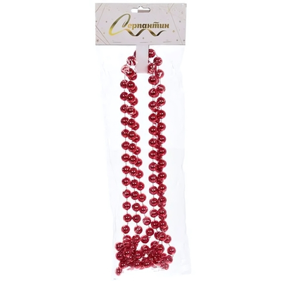 Бусы на ёлку 2,0 м "Шарик крупный" d-12 мм, Красный (Серпантин)