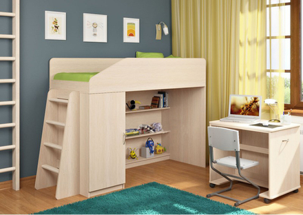 Кровать-чердак КарИВи Л-11.2  Дуб Молочный  Дуб Молочный