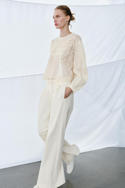 ZARA РУБАШКА С ВЫШИВКОЙ ZW COLLECTION, ЦВЕТ СЛОНОВОЙ КОСТИ