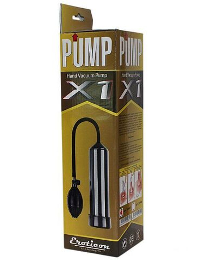 Чёрная вакуумная помпа Eroticon PUMP X1 с грушей (Цвет: черный)