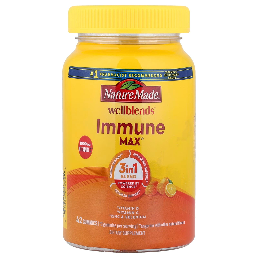 Nature Made, Wellblends, ImmuneMax, жевательные таблетки, со вкусом мандарина, 42 жевательные таблетки