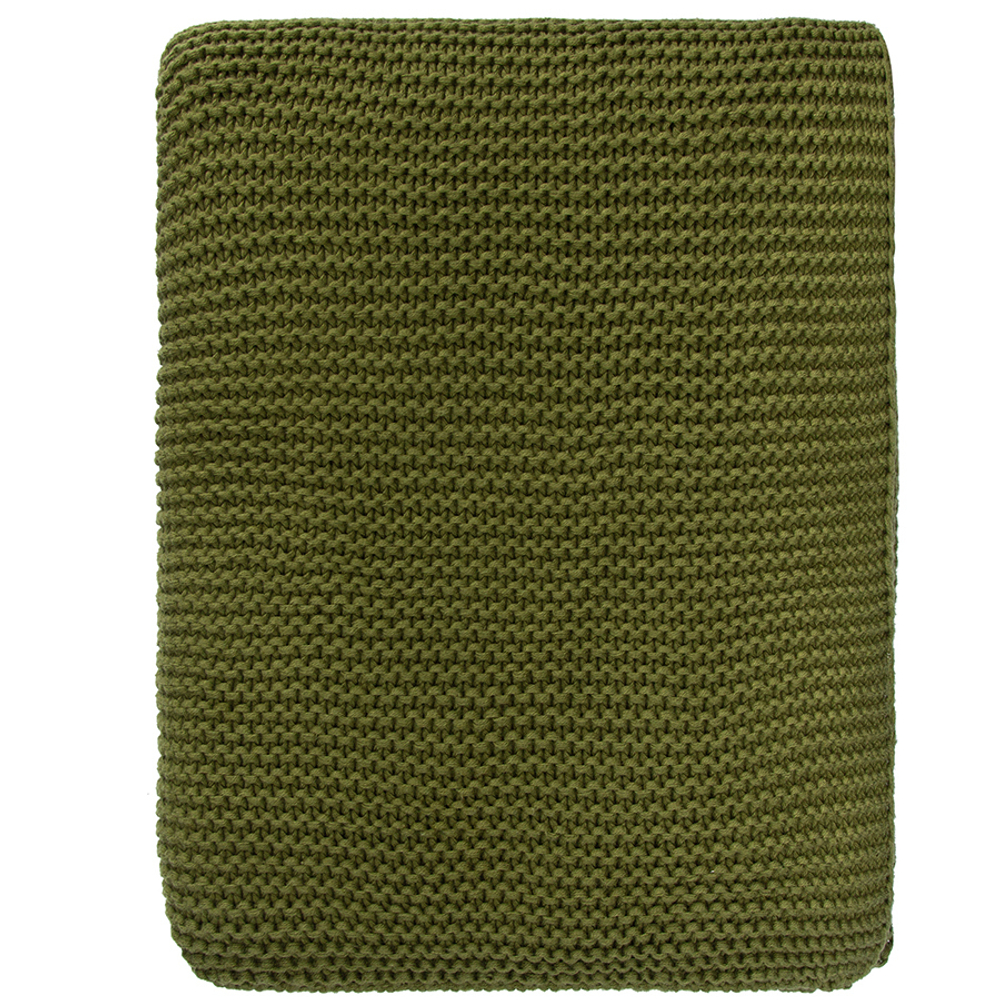 Плед из хлопка жемчужной вязки оливкового цвета из коллекции essential, 130х180 см