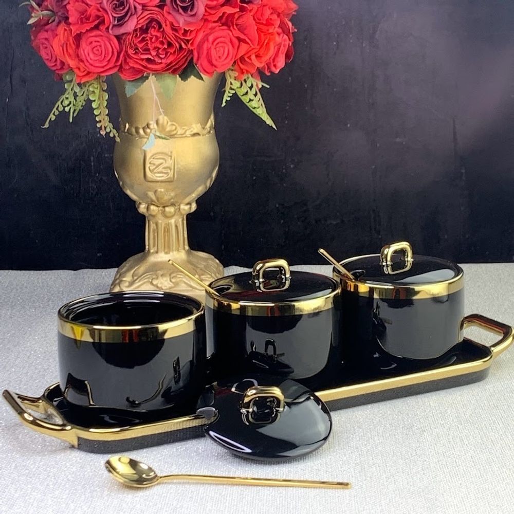 Lenardi 106-182 Набор из 3 банок 260 мл с ложками на подставке в под.уп.(х20)Фарфор