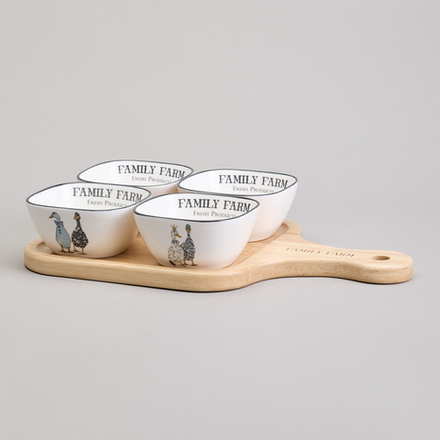 НАБОР САЛАТНИКОВ НА ДЕРЕВ. ПОДСТАВКЕ LEFARD "FAMILY FARM" 5 ПР. 30*19*6,7 СМ 160 МЛ (КОР=8НАБ.)