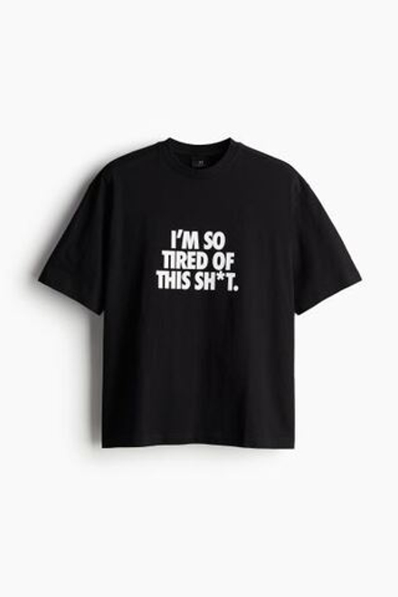 H&M Футболка оверсайз с надписью, черный