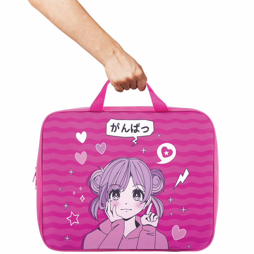 Папка на молнии с ручками BRAUBERG KIDS А4, 1 отделение, полиэстер, 80мм, Anime style, 272121