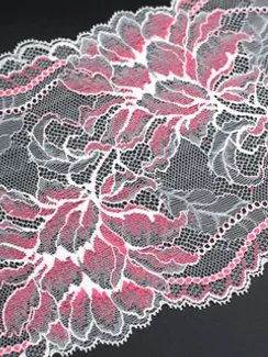 03-76 Кружево эластичное 17 см, айвори/ярко-розовый