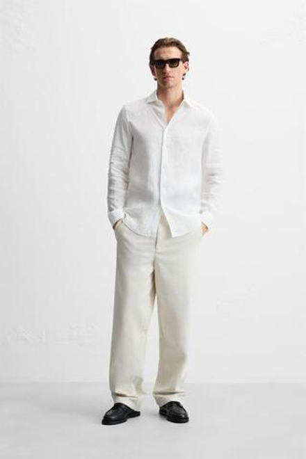 ZARA РУБАШКА ИЗ 100% ЛЬНА, БЕЛЫЙ