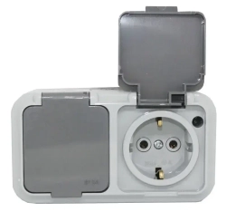 Розетка двойная с заземлением брызгозащищенная накладная IP54 BYLECTRICA ПРАЛЕСКА АКВА РА16-303(03)