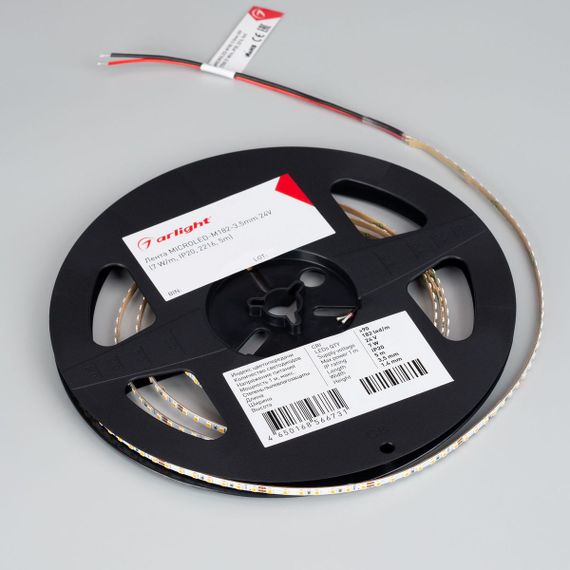 Светодиодная лента Arlight 7W/m 182Led/m 2216SMD холодный белый 5M MICROLED-M182-3.5mm 24V White6000 045007