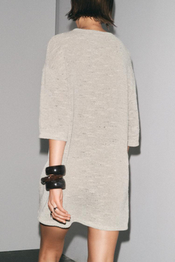 ZARA КОРОТКОЕ ПЛАТЬЕ В СТИЛЕ РУСТИК, БЕЖЕВЫЙ С МЕЛАНЖЕВЫМ ЭФФЕКТОМ