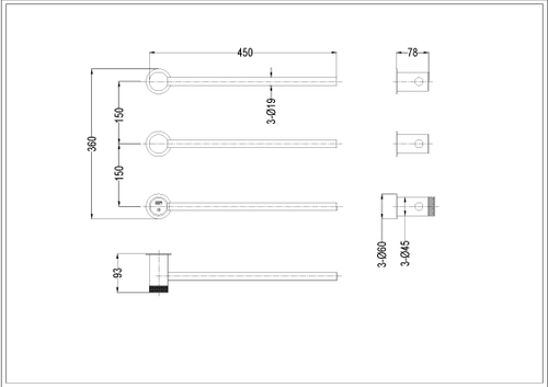 Полотенцесушитель STICK дополнительный элемент SHINE GUN METAL