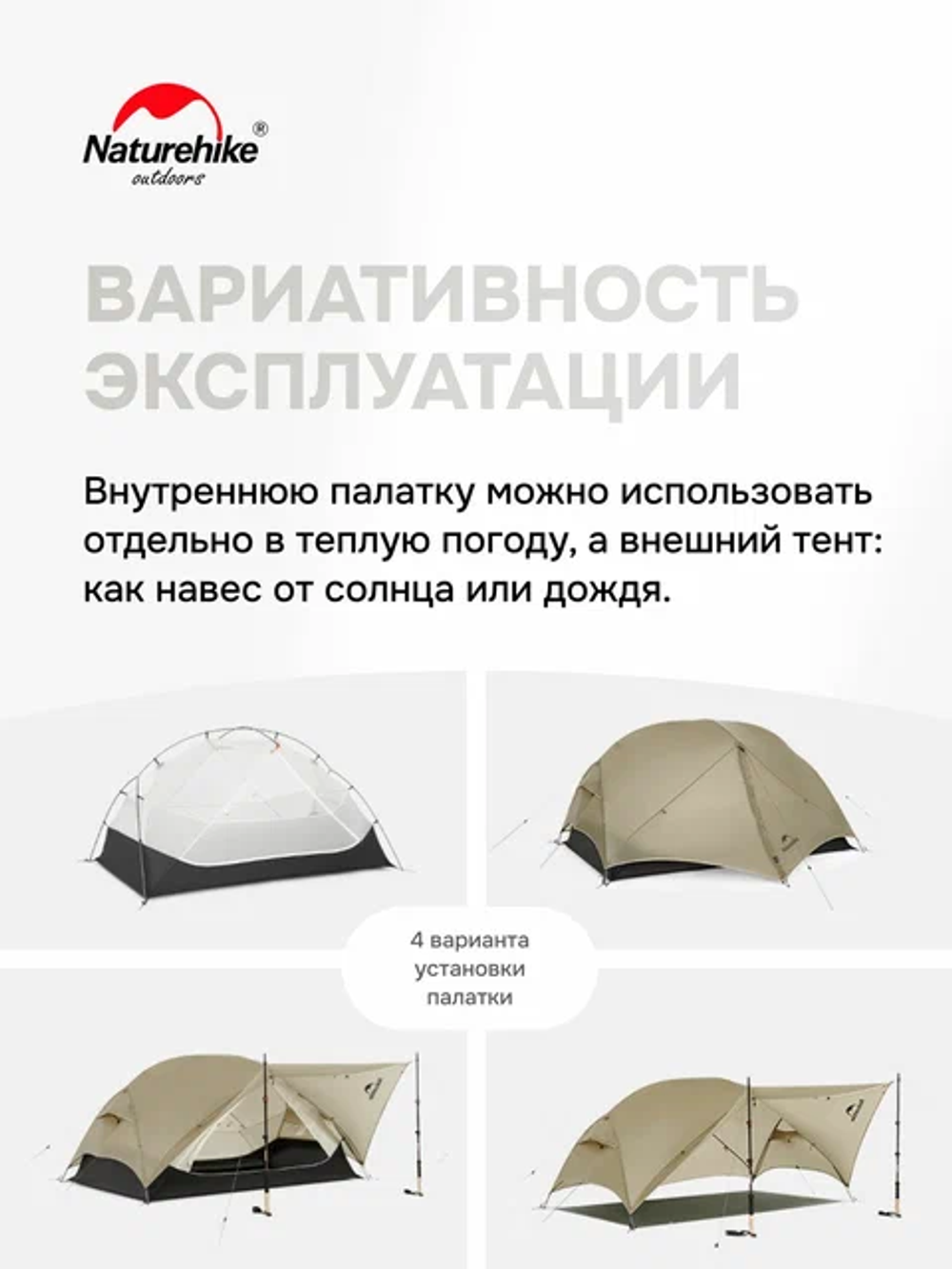 Палатка Naturehike Mongar UL 1-местная, алюминиевый каркас, сверхлегкая, серая, артикул CNK2550WS016-MRG1