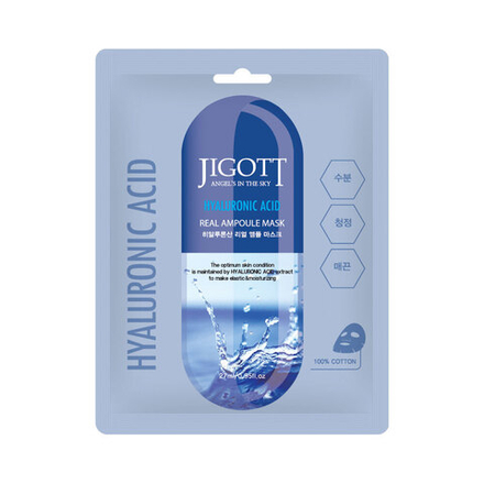 JIGOTT Тканевая маска для лица ГИАЛУРОН HYALURONIC ACID Real Ampoule Mask, 27 мл