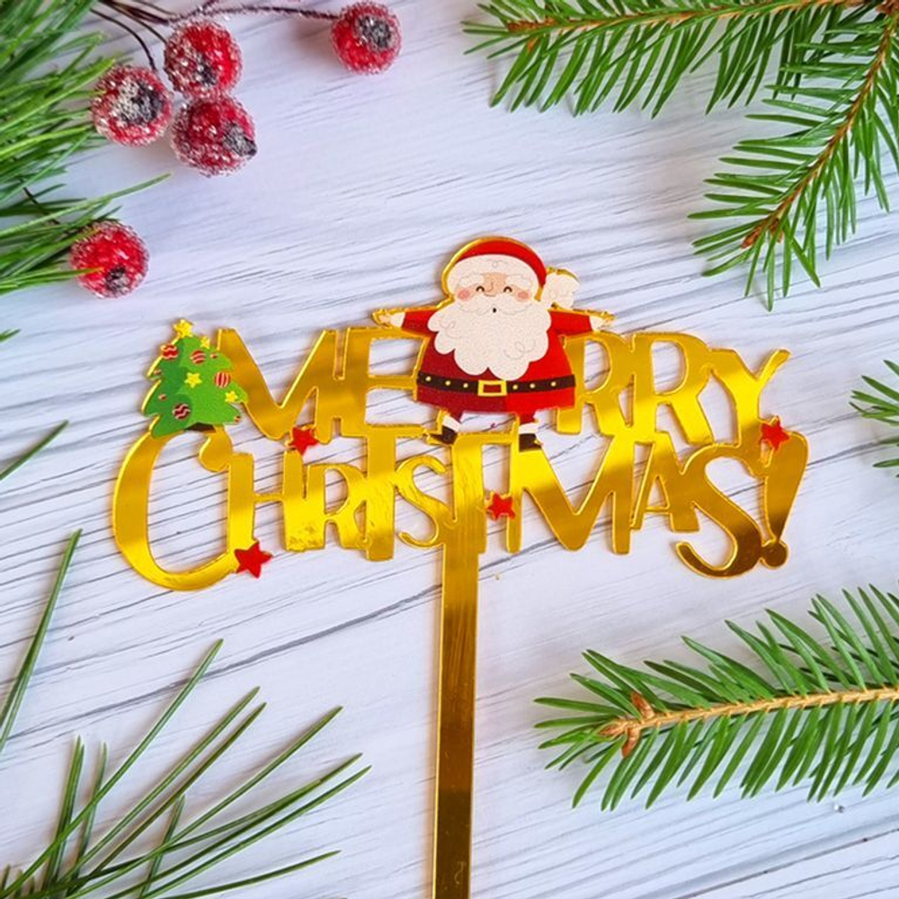Топпер «Merry Christmas» надпись и санта